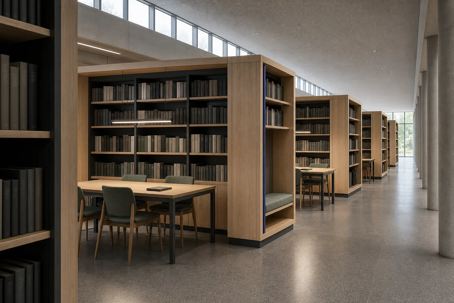 现代图书馆教学阅览家具空间方案示意